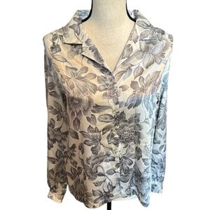 Floral Gray Button-Up Blouse